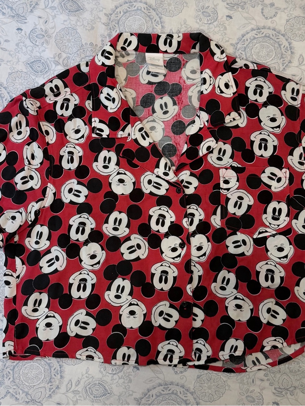 Disney Mickey Mouse Pink and Black Allover Print Shirt